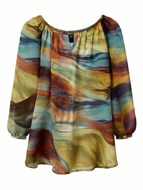 Women's Multicolor Watercolor Satin Blouse